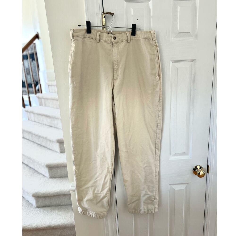 L. L. Bean Red Plaid Fleece Lined Khakis 36/32